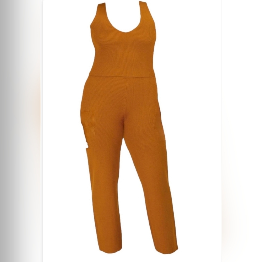 BCBG Crop Top Pant Set Ribbed Pumpkin Spice XXL - Picture 3 of 11